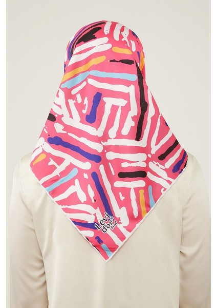 Pembe Fırça Desen Twill Eşarp