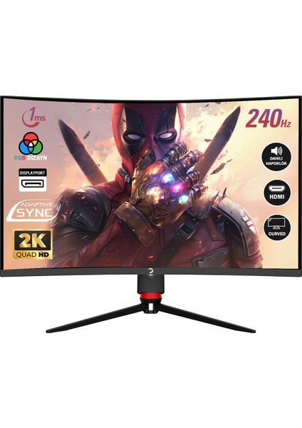Vision V30 Curved 1000R Rgb 240Hz 1ms 2k (Qhd) Kvm Gaming Monitör (Sıfır Ölü Piksel Garantili)