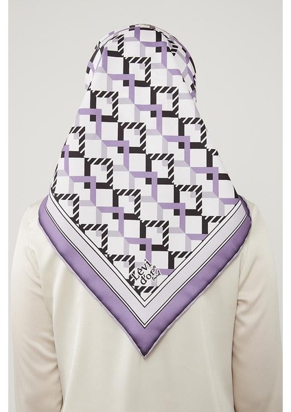 Mor Üçgen Desenli Trend Twill Eşarp