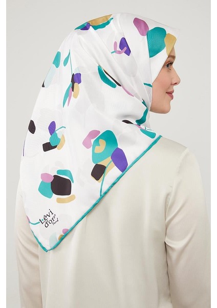 Yeşil Asimetrik Deseni Twill Eşarp