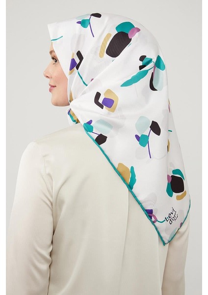 Yeşil Asimetrik Deseni Twill Eşarp modelleri