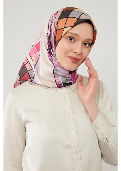 Mor Dama Desenlli Trend Twill Eşarp