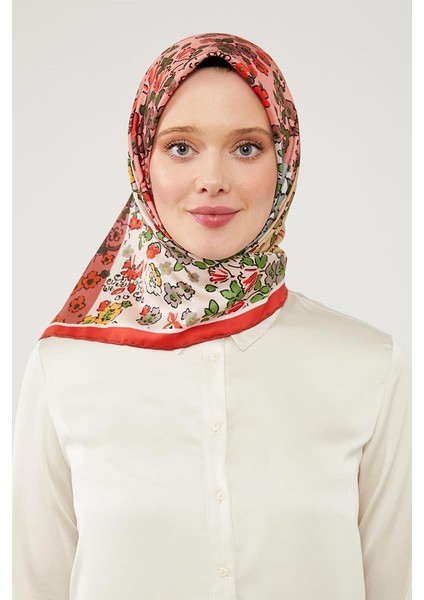 Kırmızı Mine Çiçeği Trend Twill Eşarp