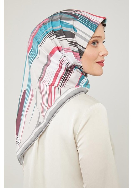 Gri Çizgili Desen Trend Twill Eşarp