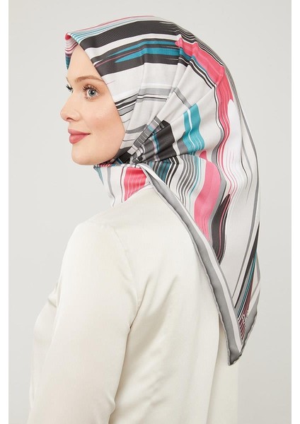 Gri Çizgili Desen Trend Twill Eşarp modelleri