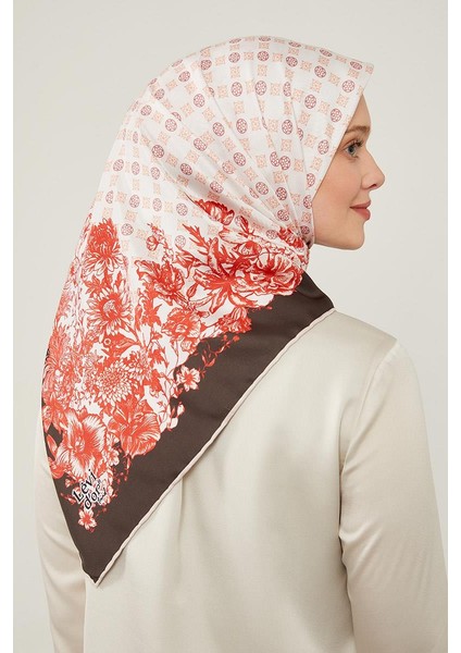 Kırmızı Nostaljik Desen Trend Twill Eşarp