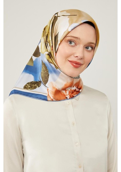 Saks Çiçek Desen Trend Twill Eşarp