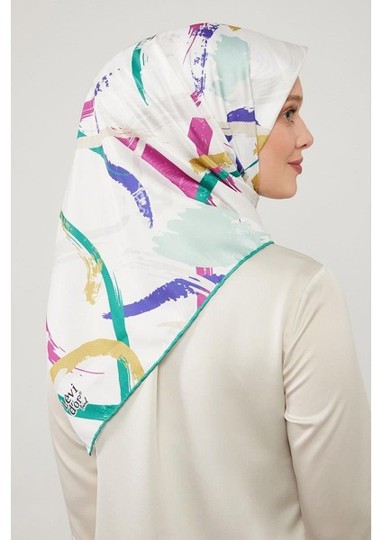 Yeşil Boya Desen Twill Eşarp