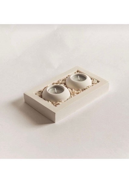 Beton Tasarımlı Taşlı 2'li Mumluk ( Tealightlık Taşlar ve Mumlar Dahildir.)
