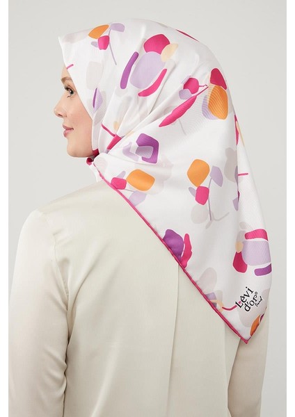 Fuşya Asimetrik Deseni Twill Eşarp