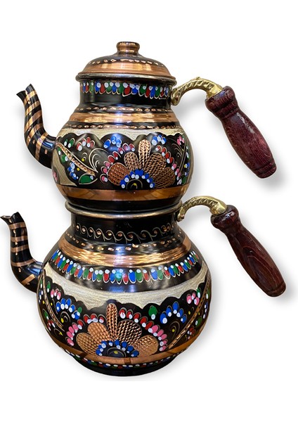 Mine İşlemeli Büyük Bakır Çaydanlık