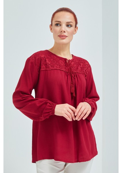 Kadın Bordo Şile Bezi Yazlık Bluz