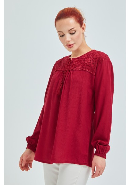 Kadın Bordo Şile Bezi Yazlık Bluz modelleri