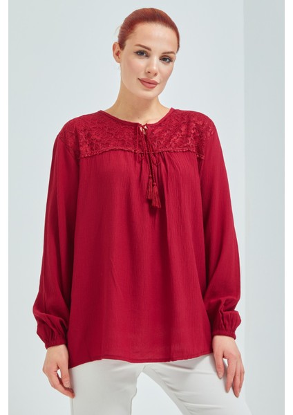 Kadın Bordo Şile Bezi Yazlık Bluz fırsatları