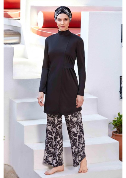 Likralı Tesettür Mayo Bol Paça Annıka 9236 Siyah