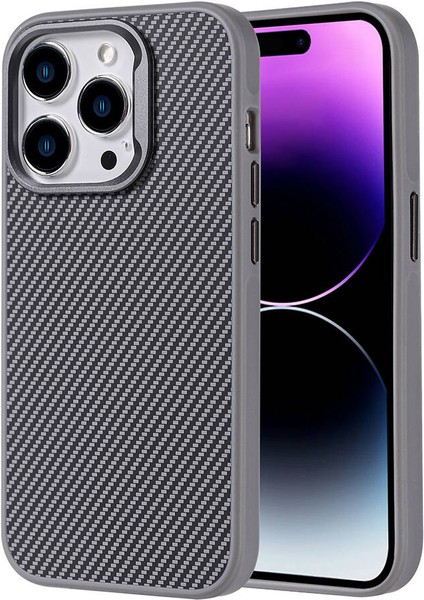 Apple iPhone 15 Pro Max Kılıf Karbon Fiber Dizayn Magsafeli Troy Kapak Gümüş