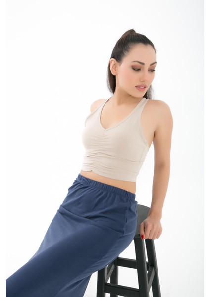 Freya V Yaka Organik Pamuk Büzgü Detaylı Crop Body 1105