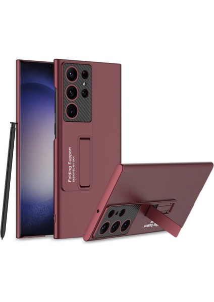 Samsung Galaxy S24 Ultra Kılıf Standlı Ays Sert Kapak Kırmızı