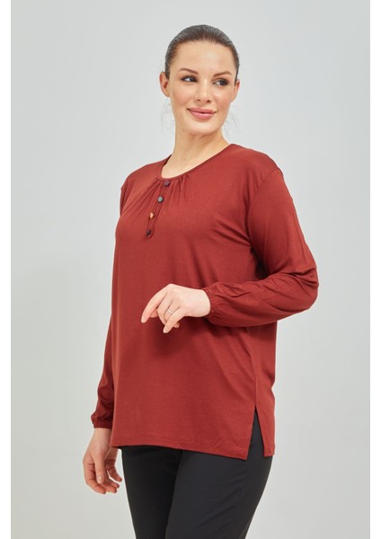Kadın Kiremit Kolu Lastikli Likralı Penye Bluz fiyatları