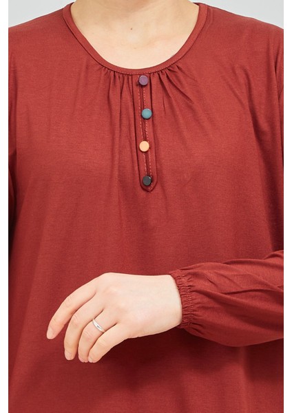 Kadın Kiremit Kolu Lastikli Likralı Penye Bluz modelleri