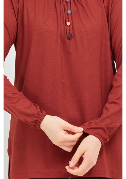 Kadın Kiremit Kolu Lastikli Likralı Penye Bluz fırsatları