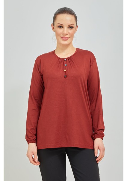 Kadın Kiremit Kolu Lastikli Likralı Penye Bluz indirimleri