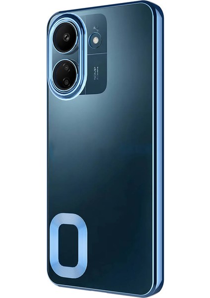 Xiaomi Poco C65 Kılıf Logo Gösteren Kamera Korumalı Silikon Mavi