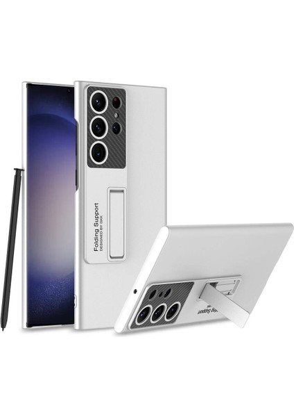 Samsung Galaxy S24 Ultra Kılıf Standlı Ays Sert Kapak Gümüş