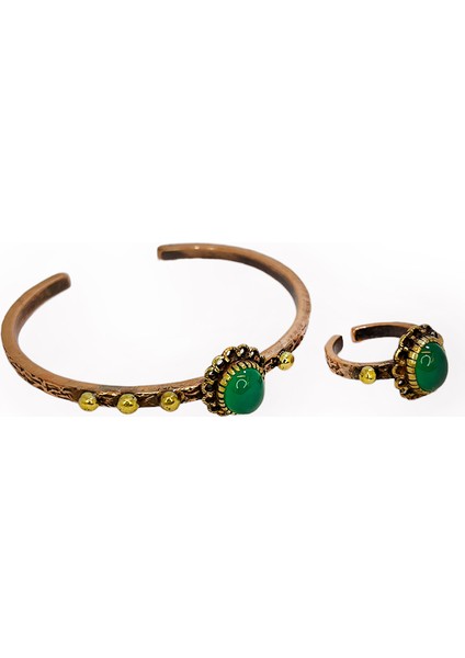 Yeşil Akik Taşlı Bakır Bileklik ve Yüzük fiyatları