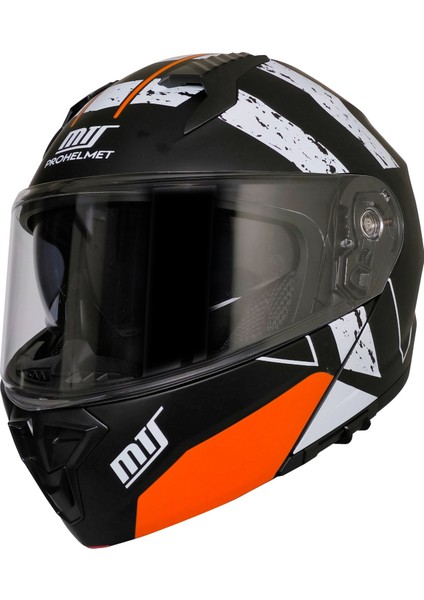 Motosiklet Çene Açılır Kask Güneş Vizörlü Ece 22.06 Sertifikalı Yeni Sezon Motor Kaskı V2 Orange