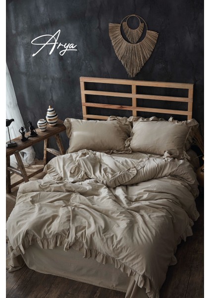 Arya Stonewashed Pamuklu Fırfırlı Nevresim Takımı Çift Kişilik