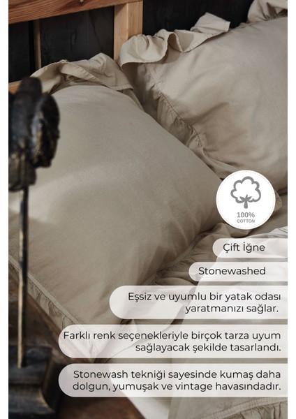 Arya Stonewashed Pamuklu Fırfırlı Nevresim Takımı Çift Kişilik