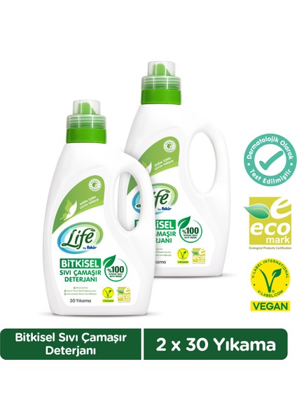 Life By Fakir Vegan Bitkisel 1500ML Sıvı Çamaşır Deterjanı 1500ML x 2 Adet