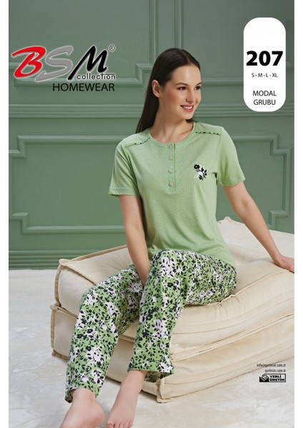 Kadın Yüksek Kalite Penye Kumaş Desenli Kısa Kol Fıstık Yeşili Pijama Takımı fırsatları