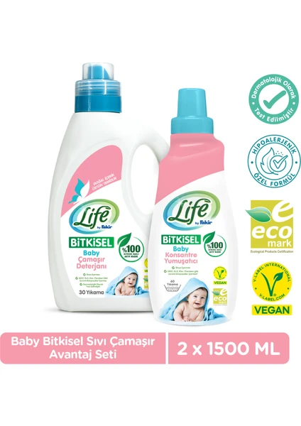 Life By Fakir Vegan Bitkisel Bebek Sıvı Çamaşır Deterjanı ve Yumuşatıcı Seti