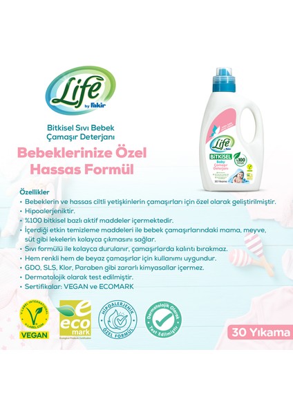 Life By Fakir Vegan Bitkisel Bebek Sıvı Çamaşır Deterjanı ve Yumuşatıcı Seti