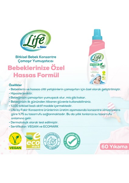 Life By Fakir Vegan Bitkisel Bebek Sıvı Çamaşır Deterjanı ve Yumuşatıcı Seti