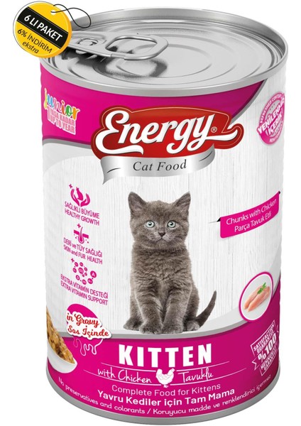 Pet Food Energy Cat Food Energy Tavuklu Yavru Islak Kedi Maması 400 gr Özel Koli 6 Adet