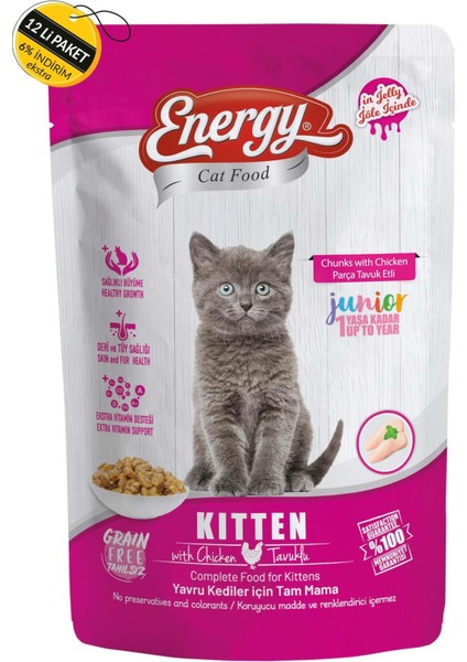 Pet Food Energy Cat Food Energy Tavuklu Yavru Islak Kedi Maması 85 gr Özel Koli 12 Adet