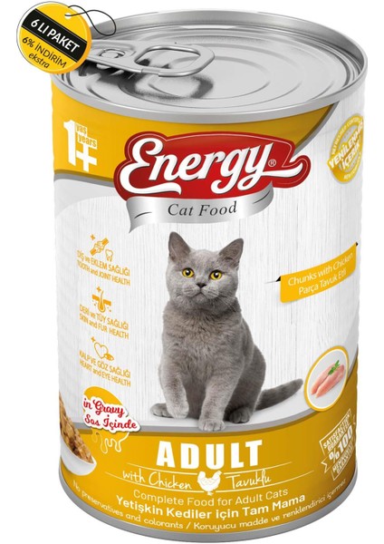 Pet Food Energy Cat Food Energy Tavuklu Yetişkin Islak Kedi Maması 400 gr Özel Koli 6 Adet