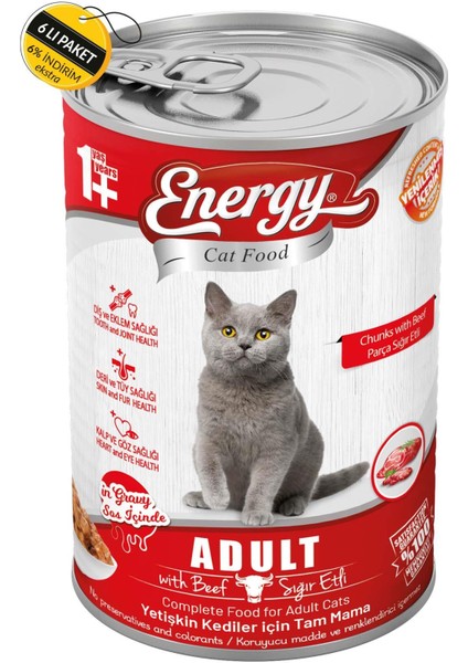 Pet Food Energy Sığır Etli Yetişkin Islak Kedi Maması 400 gr Özel Koli 6 Adet