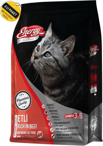 Sığır Etli Yetişkin Kedi Maması 1 kg Özel Koli 6 Adet