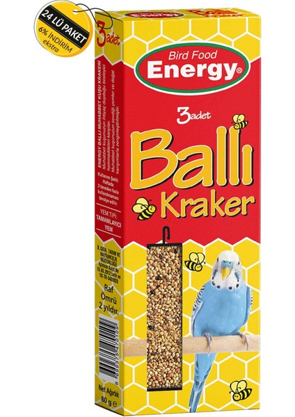 Energy Ballı Muhabbet 3'lü Kuş Krakeri Özel Koli (24 Adet)