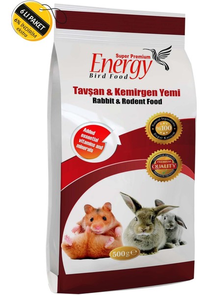 Super Premıum Energy Tavşan & Kemirgen Yemi 500 gr Özel Koli 6 Adet