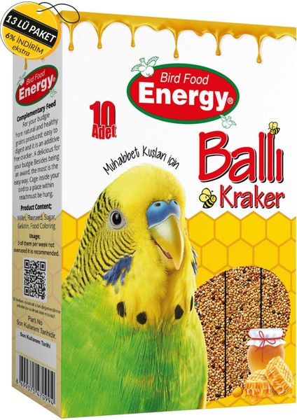 Energy Ballı Muhabbet Kuşu Krakeri 10'lu Özel Koli (13 Adet)