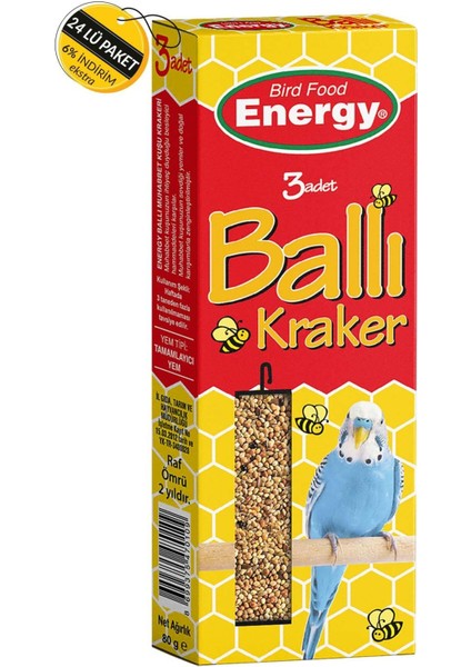Energy Ballı Muhabbet Kuşu Krakeri 3'lü Özel Koli 24 Adet