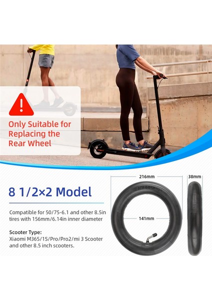 - 10069 8.5 Inç Iç Tüp Arka Tekerlek Bükülmüş Vana Gövdesi 50/75-6.1 Arka Lastik 8 1/2x2 Gotrax Gxl V2 Hiboy Xiaomi M365 Pro 1s (Yurt Dışından)