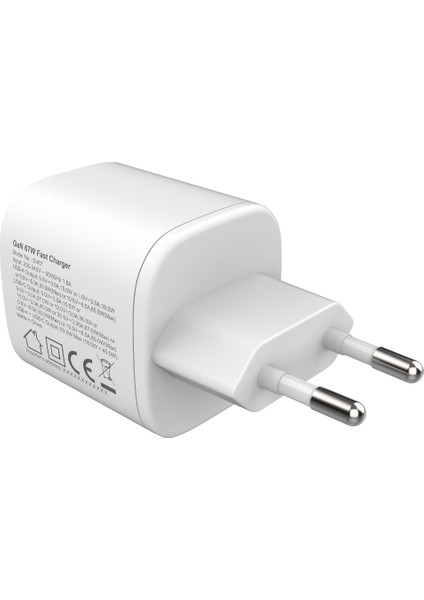 SV67 65W GaN USB-A SuperVooc 2.0 + 67W PD Type-C Çift Bağlantı Noktalı Yüksek Hızlı Şarj Cihazı, Oppo Find X2, Reno 6, 5, 4, Realme 8 Pro, GT Neo 2, Samsung Galaxy S24 ile Uyumlu