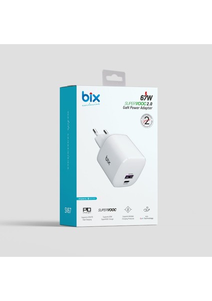 SV67 65W GaN USB-A SuperVooc 2.0 + 67W PD Type-C Çift Bağlantı Noktalı Yüksek Hızlı Şarj Cihazı, Oppo Find X2, Reno 6, 5, 4, Realme 8 Pro, GT Neo 2, Samsung Galaxy S24 ile Uyumlu