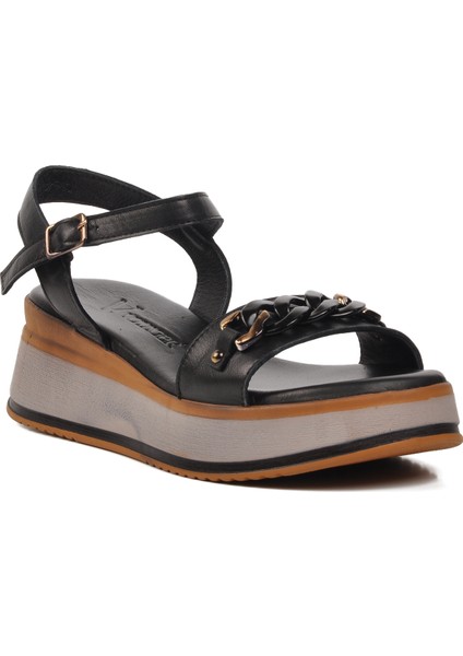 9716 Siyah Hakiki Deri Kadın Sandalet modelleri